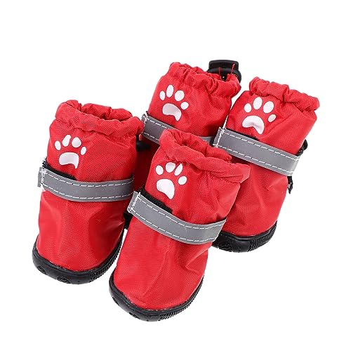 COLLBATH 4 Stück Regenstiefel für Haustiere hundeschuhe pfotenschutz für Hunde Anti-Rutsch-Hundestiefel Anti-Rutsch-Schuhe für Hunde Regenschuhe für Haustiere rutschfeste Haustierschuhe rot von COLLBATH