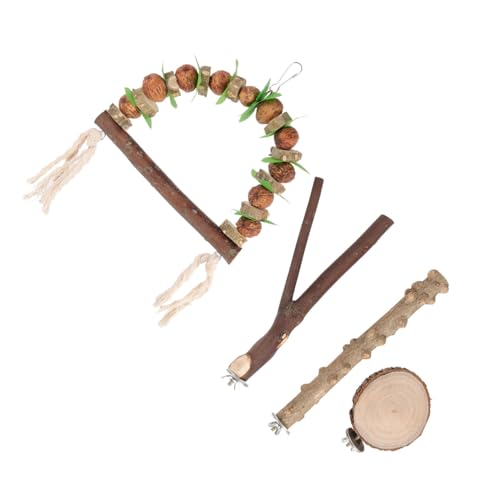 COLLBATH Vogelkäfig-Spielplatz 4-teiliges Vogelspielzeug-Set Aus Holz Sitzstange Ständer Schaukelspielzeug Kauspielzeug Für Vögel von COLLBATH