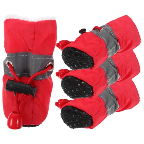 COLLBATH 4 Stück rutschfeste Schuhe für Haustiere Anti-Hunde-Stiefel Haustier-Welpenschuhe hundepfoten Dog Snow Boots Dog Shoes rutschfeste Hundeschuhe rutschfeste Haustierschuhe Stoff rot von COLLBATH