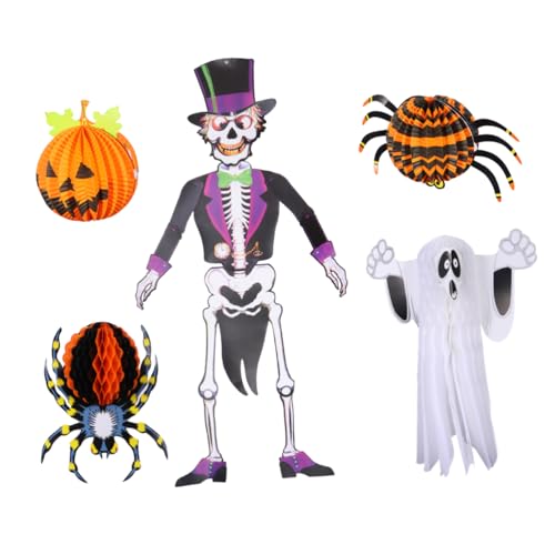 COLLBATH 5 Stück Halloween Kürbis Papierlaterne Hängende Dekoration Halloween Tapete DIY Papierlaterne Kürbislaterne Spinnenlaterne Halloween Laterne Wanddekoration Halloween von COLLBATH