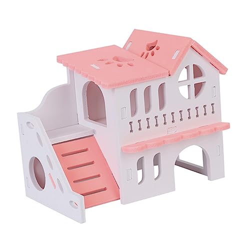 COLLBATH Doppel Hamster Villa Kaninchenspielzeug Meerschweinchenkäfig Hamster Verstecken Hamsterheime Hasenkäfige Kleintierhäuser & Lebensräume Kaninchenhaus Tiere Spielzeug Rosa Hölzern von COLLBATH