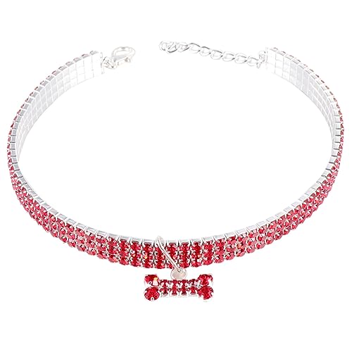 COLLBATH Luxuriöses Hundehalsband mit Mini- glänzender Strassstein Haustierbedarf verstellbare Schnalle Kette mit Kristallen Rot Größe L von COLLBATH