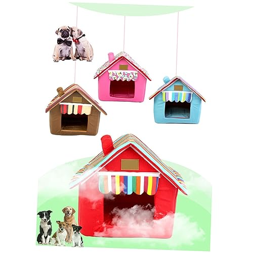 COLLBATH Hundehütte Welpenhaus Haustier hundehaus Haustiere Bett Haustierbetten Hundebett Warm halten waschbare Rot Haustierhausbett Katzenhaus Vier Jahreszeiten Schornstein Katzenbett von COLLBATH