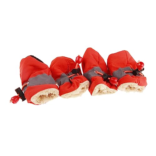 COLLBATH Hunde Stiefel Welpensocken Regenstiefel Für Hunde Warme Haustierschuhe Hundestiefel Für Kaltes Wetter Hundepfotenärmel Winterschuhe Für Welpen Hundegriff Warme Hundeschuhe Rot von COLLBATH