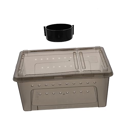 COLLBATH Kasten Futterbox Für Reptilien Leopard Reptilienzubehör Zubehör Für Geckos Mit Haube Futterbehälter Für Reptilien Fisch Eidechsenträger Schlangenkäfig Brüterei Plastik Dark Grey von COLLBATH