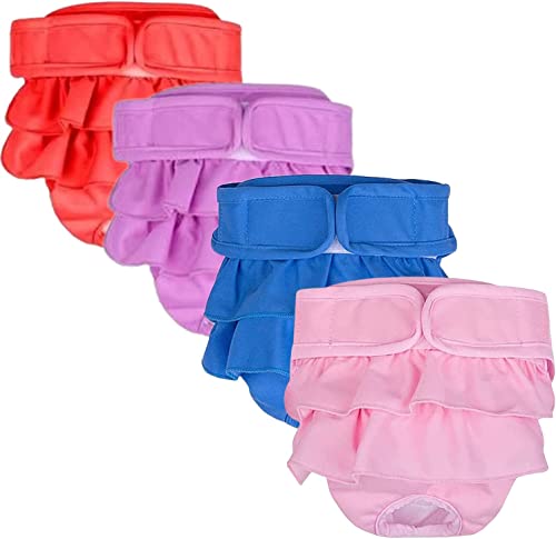 COLOFFE Wiederverwendbare Hundewindeln Blume Gedruckt Leck-Proof Haustier Physiologische Hosen Waschbare Hundewindeln Weiblich B-Solid Color 4 pcsS von COLOFFE