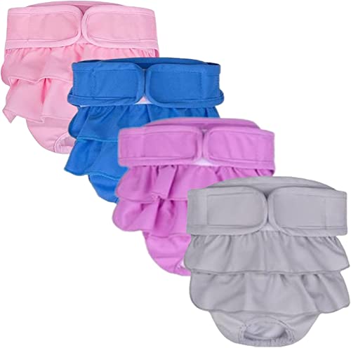 COLOFFE Wiederverwendbare Hundewindeln Blume Gedruckt Leck-Proof Haustier Physiologische Hosen Waschbare Hundewindeln Weiblich A-Solid Color 4 pcsXL von COLOFFE