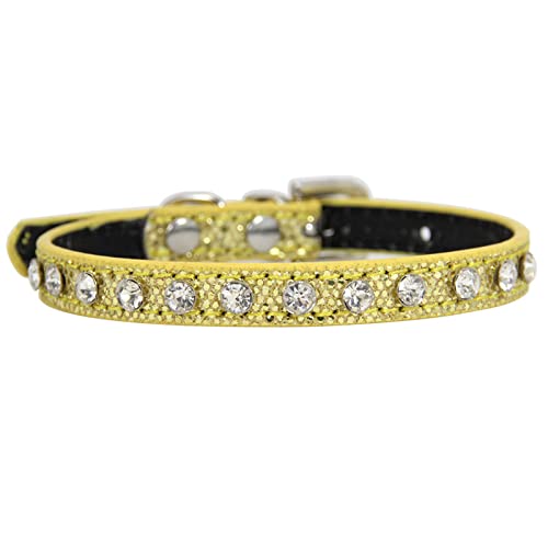 Glänzender Diamant Strass Katzenhalsband Welpen Baby Hund Katzenhalsband Lederriemen Kätzchen Zubehör Welpenhalsband,Gold,XS von COLORFULMALL