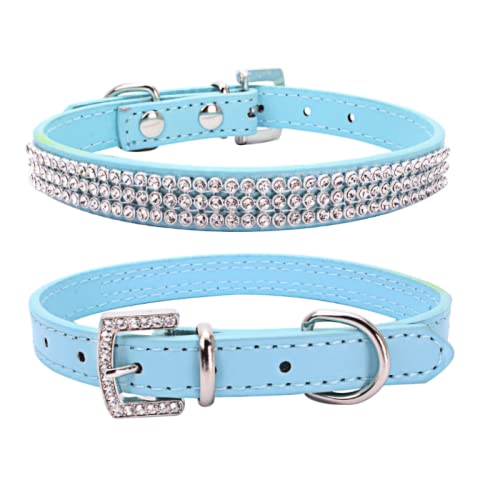 Glänzendes Strass-Haustier-Halsband, einfaches Netz, Bohrer, Hundehalsband, PU-Hundekette, farbenfrohes Mode-Haustier-Halsband,Blau,M 42X2.0CM von COLORFULMALL