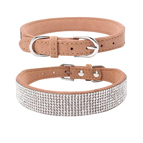 Haustierhalsband Strass Hot Drill Hundehalsband Mikrofaser Langlebig Vier Jahreszeiten Weiches und bequemes Katzenhalsband,Braun,42 2.0CM M von COLORFULMALL