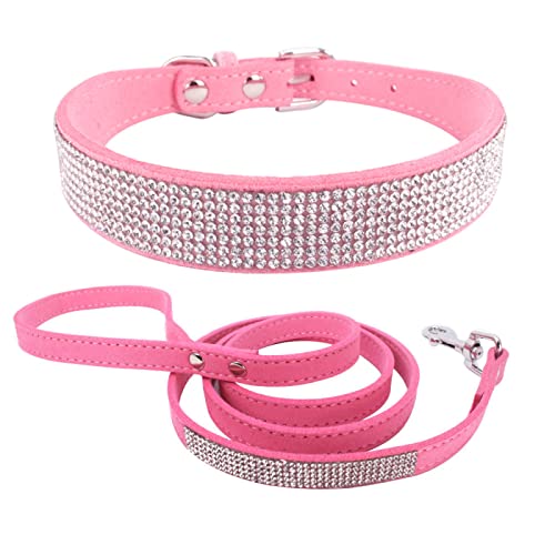 Haustierhalsband Strass Hot Drill Hundehalsband Mikrofaser Langlebig Vier Jahreszeiten Weiches und bequemes Katzenhalsband,Rosa,56 3,0 CMXL von COLORFULMALL