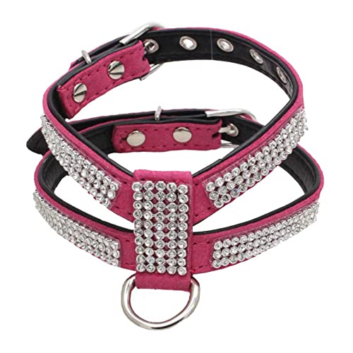 Hundehalsband, verstellbar, Haustierprodukte, Haustierhalskette, Hundegeschirr, Leine, Schnellverschluss, Bling, Strass, 1 PC, PU-Leder,Rosenrot,m von COLORFULMALL