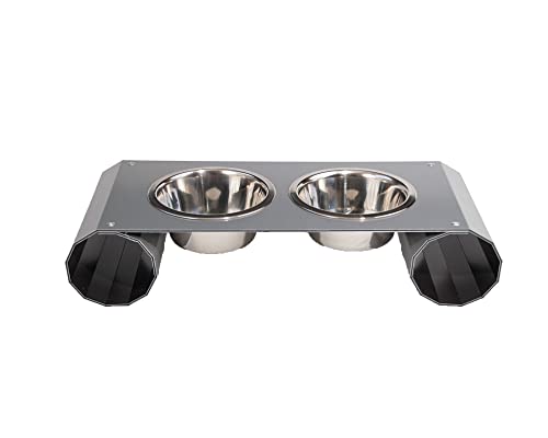 COLUMN Erhöhte Futternäpfe für Katzen und Hunde, modernes Design, erhöhtes Futter- und Wassernäpfe, Ständer, Futterstation mit zwei 680 ml Edelstahlnäpfen, 10,2 cm hoch (weiß, grau oder braun) von COLUMN