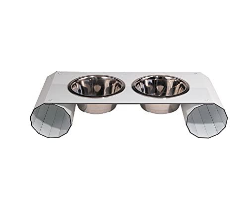 COLUMN Erhöhte Futternäpfe für Katzen und Hunde, modernes Design, erhöhtes Futter- und Wassernäpfe, Ständer, Futterstation mit zwei 680 ml Edelstahlnäpfen, 10,2 cm hoch (weiß, grau oder braun) von COLUMN