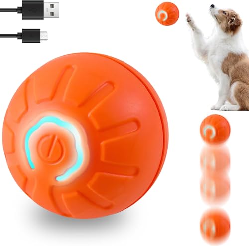 Interaktiver Interaktiver Hundeball, Wiederaufladbare Katzenspielzeugbälle, Hund Rollball mit LED-Licht, Langlebiger High Bounce Schwimmender Gummi Hundeball für Kätzchen, Welpen (Orange) von COMBLU