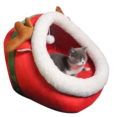 Katzenhöhlenbett,Weihnachts-Katzenhöhle, Halbgeschlossene, Waschbare Katzenbetten | Halbgeschlossenes Katzenbett, Rutschfestes, Bequemes Katzensofa Für Haustiere Und Hunde von COMFOLIVING