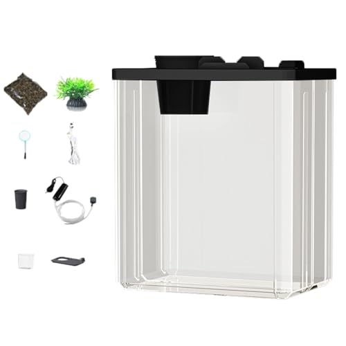 Kleines Aquarium - Aquariumfilter | Aquarium mit Luftpumpe und Atmosphärenlicht | Desktop-Aquarium | Aquarium-Aquarium mit künstlichen Blumen | Modernes kompaktes Aquarium mit künstlichem FL von COMFOLIVING