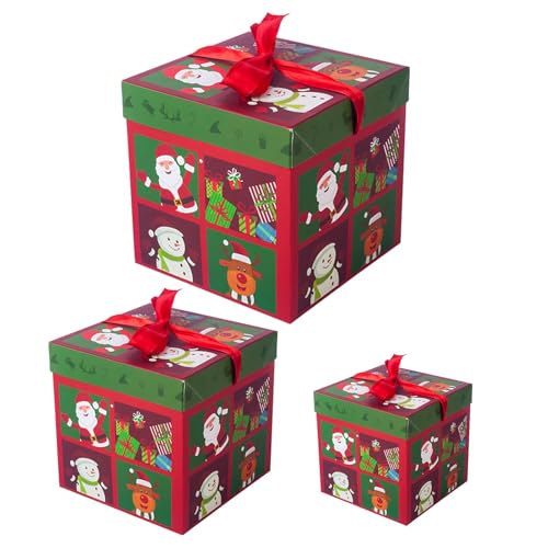 Weihnachts-Nistkästen – Weihnachts-Nistkastenturm | Kartons Dekorationen | Weihnachtsbaumkästen | Weihnachts-Nistkästen-Set in 3 verschiedenen Größen | Weihnachten gestapelte Box mit Deckel von COMFOLIVING