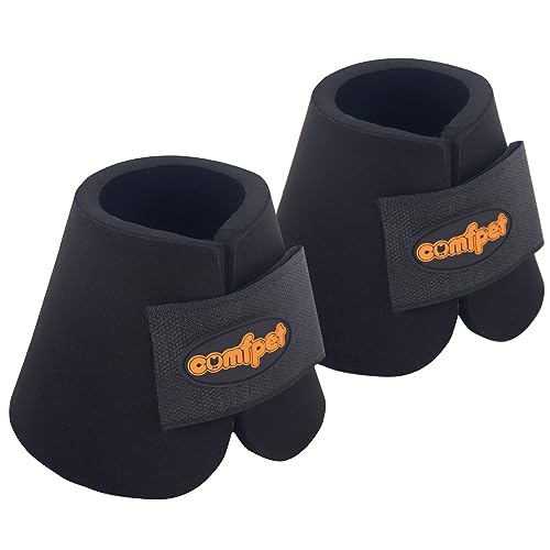 COMFPET Hufglocken für Pferde, Übergriffsstiefel, dickes Neopren, schützt Huf- und Glühbirnendämpfung, 2 Stück, Größe XL, Schwarz von COMFPET