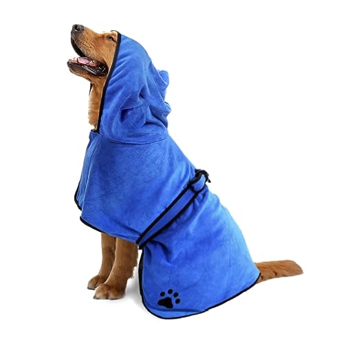 COMFPET Hunde-Bademantel mit Kapuze, Saugfähiger Hunde Bademantel zum Trocknen nach dem Baden, Handtuch für Katzen und Hunde Aller Rassen, XL (Blau) von COMFPET