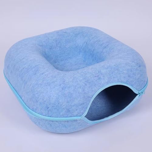 Großes Katzenbett,Donut Katzenbett Katzen -Tunnel Kratzfest und waschbarer und abnehmbares Filzkatze Donut Katze Versteck Vier Jahreszeiten verfügbare Katzennest,Rosa,Blue Blau von COMOCE