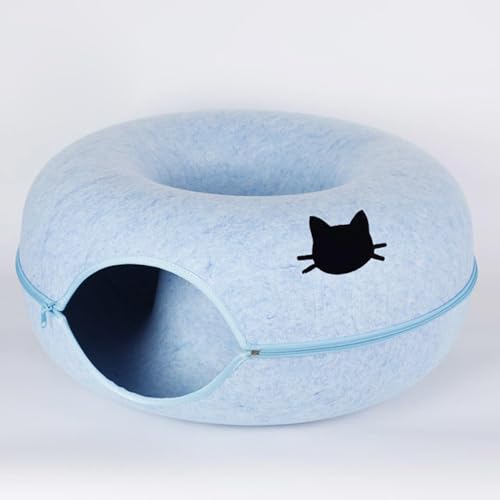 Katzentunnelbett, Katzentunnel Filzkatze Donut Kratzfeste Donut Katzenbett Katze Versteck für Innenkatzen Katzenspielzeug Spielzeug,Hunde Katzen zwinger katzenbetten,Blue Blau-L von COMOCE