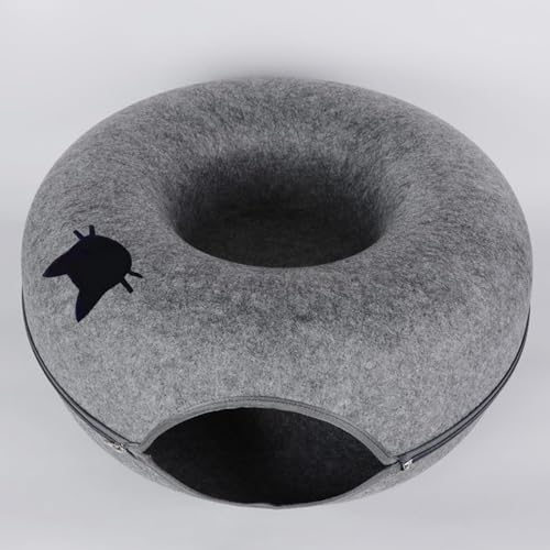 Katzentunnelbett, Katzentunnel Filzkatze Donut Kratzfeste Donut Katzenbett Katze Versteck für Innenkatzen Katzenspielzeug Spielzeug,Hunde Katzen zwinger katzenbetten,Dark Grey-L von COMOCE