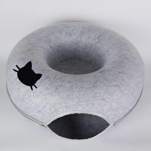 Katzentunnelbett, Katzentunnel Filzkatze Donut Kratzfeste Donut Katzenbett Katze Versteck für Innenkatzen Katzenspielzeug Spielzeug,Hunde Katzen zwinger katzenbetten,Grey Grau-L von COMOCE