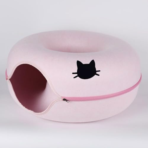 Katzentunnelbett, Katzentunnel Filzkatze Donut Kratzfeste Donut Katzenbett Katze Versteck für Innenkatzen Katzenspielzeug Spielzeug,Hunde Katzen zwinger katzenbetten,Pink Rosa-L von COMOCE