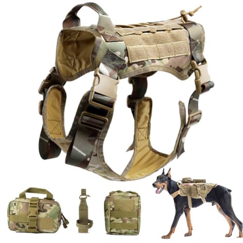 Taktische Hundeweste Service Hundegeschirr MOLLE Pet Service Arbeitsweste Militärische Molle Weste Kein Ziehen, Mit Tragegriff Und Abnehmbaren Taschen Für Mittelgroße Und Große Hunde von COMOCE