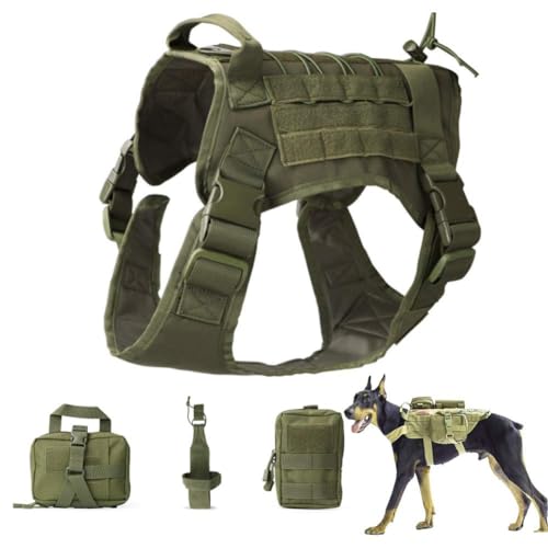 Taktische Hundeweste Service Hundegeschirr MOLLE Pet Service Arbeitsweste Militärische Molle Weste Kein Ziehen, Mit Tragegriff Und Abnehmbaren Taschen Für Mittelgroße Und Große Hunde von COMOCE