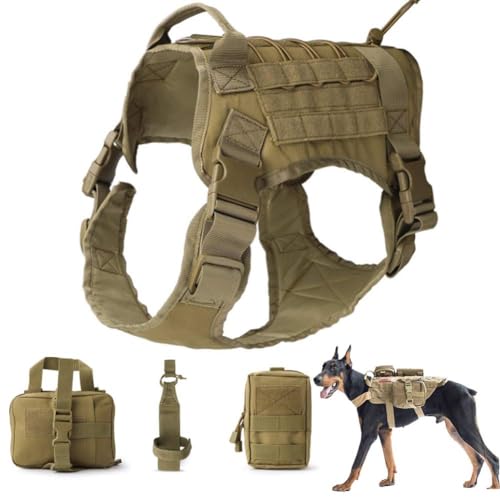 Taktische Hundeweste Service Hundegeschirr MOLLE Pet Service Arbeitsweste Militärische Molle Weste Kein Ziehen, Mit Tragegriff Und Abnehmbaren Taschen Für Mittelgroße Und Große Hunde von COMOCE