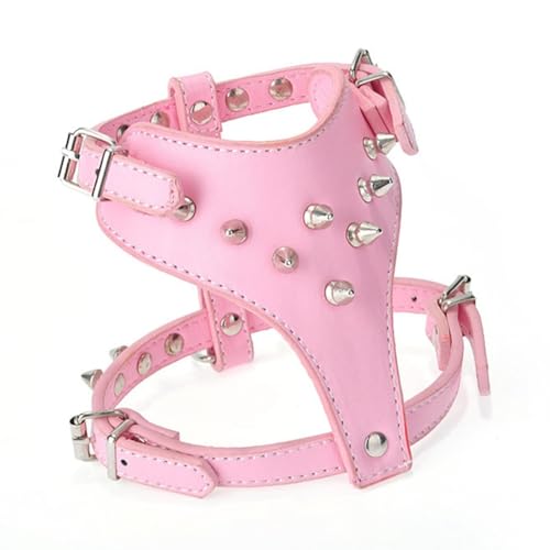 CONFUSE Welpen-Hundegeschirr-Weste Aus Leder mit Spikes und Nieten für Kleine Hunderassen, Hundegeschirr, Hundeleine, 1 Stück, Rosa von CONFUSE