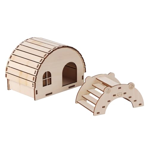 COOBAA Hamster-Holzhaus, kleines Holzhaus für Hamster, kleines Hamsterkäfig-Zubehör für Rennmäuse, Mäuse, Meerschweinchen von COOBAA