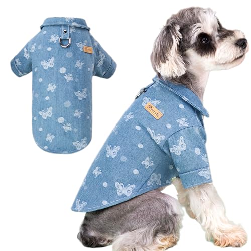 COOBAA Hunde-T-Shirt, Denim-Kleidung für kleine Hunde, warme Hundebekleidung, weiche Welpenkleidung, niedliche Hundekleidung für Reisen, Welpen, Haustiere von COOBAA