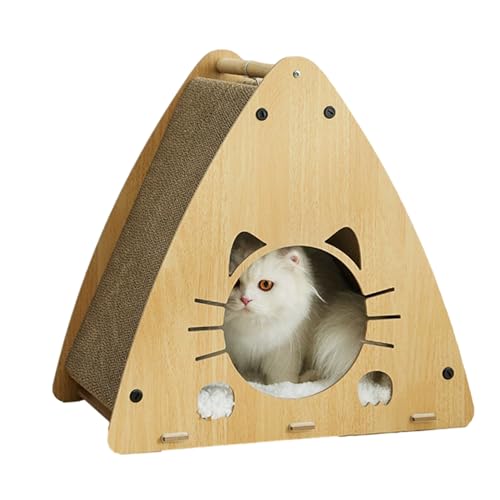 COOBAA Katzenhaus aus Pappe, Multifunktionales Katzenhaus aus Karton mit Plüschball Spielzeug, Verdicktes Katzenkratzhaus, Katzenkratzspielzeug zum Kratzen und Klettern, Katzenübung von COOBAA