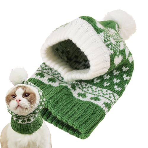 COOBAA Weihnachtsmütze für Hunde, handgefertigt, gestrickt, Elchmützen für mittelgroße Hunde, elastisches Stricken mit Ball, Liebes-Schneeflocken-Design von COOBAA