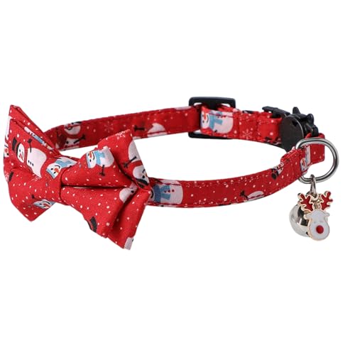 Weihnachten Katzenhalsband, Abnehmbares Breakaway Niedliches Halsband, Schneeflocke Schleife Weihnachten Halsband, Festliches Schneekatzenhalsband, Katzenhalsband mit Ornament, Verstellbare Halsbänder von COOBAA