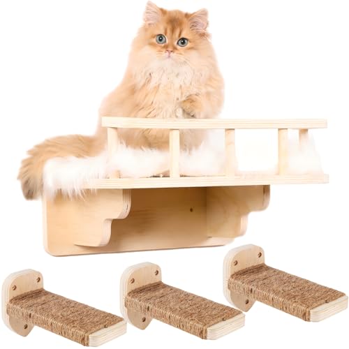 COOLEX Katzen-Wandregal mit 3 Katzen-Wandstufen, Katzen-Wandregale mit Plüschbezug, Katzenkletterregal für den Innenbereich, Katzen-Wandmöbel, Katzenregal für die Wand (Holz) von COOLEX