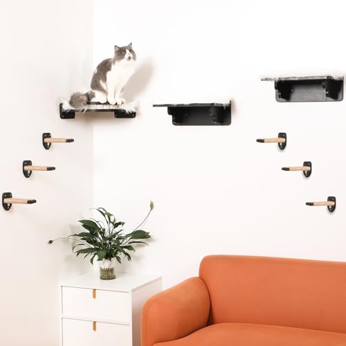 COOLEX Katzen-Wandregale, 9 in 1 Katzenwandmöbel Set, Holz Katze Kletterregale für Wand, langlebig und sicher Eck-Katzenregal Sitzstangen Stufen (Schwarz) von COOLEX