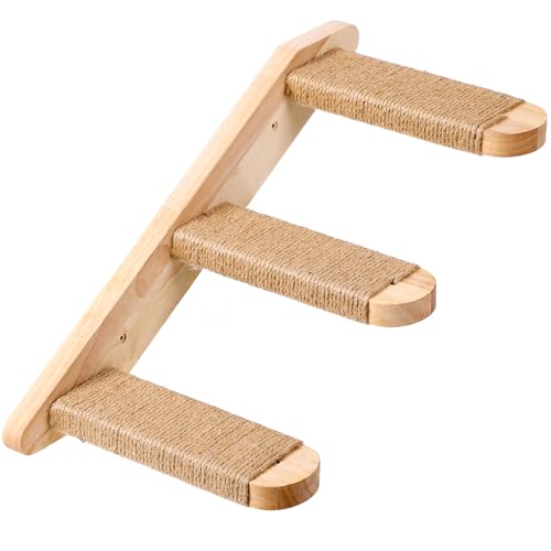 COOLEX Katzen-Wandstufen, Katzen-Wandregale, 3-stufige Katzentreppe, Holz-Katzenleiter, Katzentreppe für Wand, Kletterwand, Treppe für Katzen, Regale, Plattformzubehör (Holz) von COOLEX