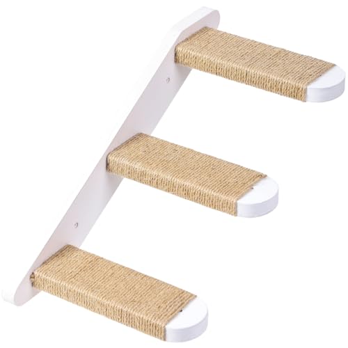 COOLEX Katzen-Wandstufen, Katzen-Wandregale, 3-stufige Katzentreppe, Holz-Katzenleiter, Katzentreppe für Wand, Kletterwand, Treppe für Katzen, Regale, Plattformzubehör (weiß) von COOLEX