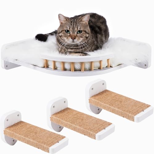 Coolex Katzen-Wandregale, Eck-Katzenregal mit 3 Katzenwandstufen, Katzenregale für Wand Große Katzen Set, Katzenwandbett mit Plüsch überzogen, Wandmontiertes Katzenkletterregal für Indoor-Katzen von COOLEX