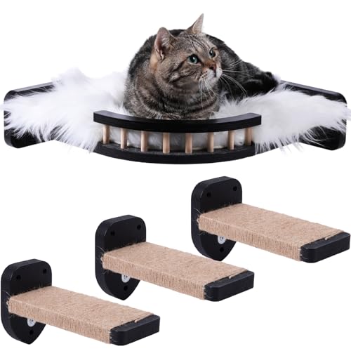 Coolex Katzen-Wandregale, Eck-Katzenregal mit 3 Katzenwandstufen, Katzenregale für Wand Große Katzen Set, Katzenwandbett mit Plüsch überzogen, Wandmontiertes Katzenkletterregal für Indoor-Katzen von COOLEX