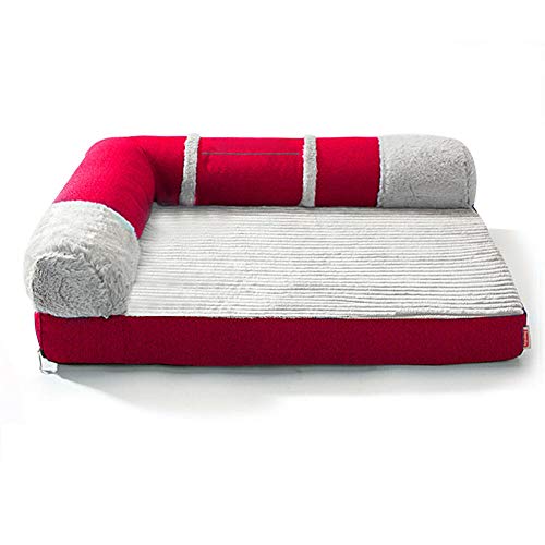 Kuschliges Hundebett, Hundebett Mit Angenehmen Plüschinnenteil Und Strapzierfähigen Nylonaußenteil,Hundebett kuschelig Schlafplatz, 120x90x18 cm, waschbares Hundebett mit Rand-3 von COOLLL