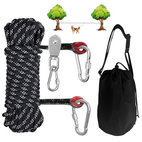 Dog Camping Essentials Gear 15,2 m tragbares Überkopf-Trolley-System, Hundeleine, Camping-Leine für Hunde bis zu 90 kg, Hunde-Auslaufkabel für Camping, Hof, Park, Spaziergang von COOLYARD