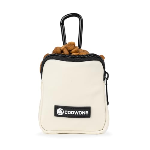 COOWONE wasserdichte Leckerlitasche für Hunde, Leckerlitasche für Hundetraining, integrierter Kotbeutelspender, verstellbare Umhängetasche (Beige Small) von COOWONE