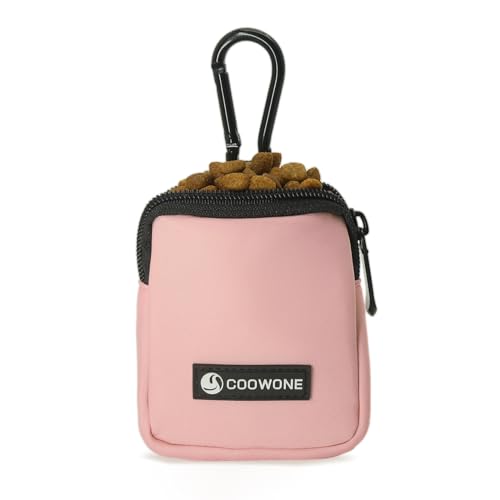 COOWONE wasserdichte Leckerlitasche für Hunde, Leckerlitasche für Hundetraining, integrierter Kotbeutelspender, verstellbare Umhängetasche (Pink Small) von COOWONE