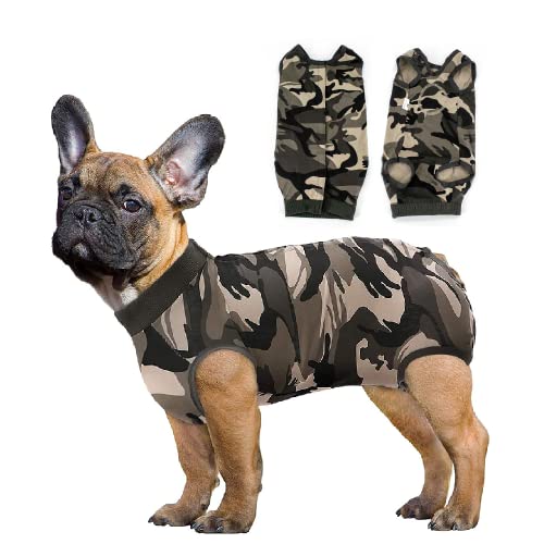 Hunde-Operationsanzug, verhindert Lecken des Bodysuits, Kegel, E-Kragen, alternativ, schützende Erholung, Shirt, Hunde-Einteiler, weiblich, männlich nach Operationen (Camo, Brust 52,64 cm)) von COOWONE