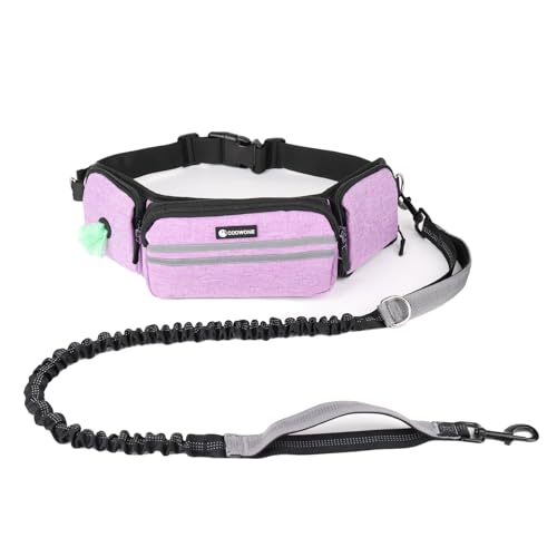 Hundeleine mit freihändiger Gürteltasche für große, mittelgroße und kleine Hunde, strapazierfähig, reflektierend, für Hundetraining, nächtliche Spaziergänge, Laufen, Joggen, Wandern von COOWONE